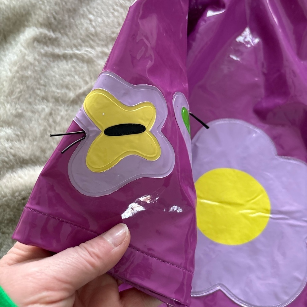 Kidorable waterproof Purple Butterfly and Flower hooded Raincoat - Picture 5 of 8